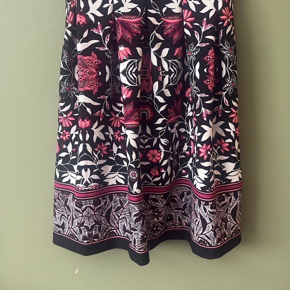 Vince Camuto Black Pink White Floral V Neck Knee Length Dress Sz 4 Wedding - Picture 3 of 8